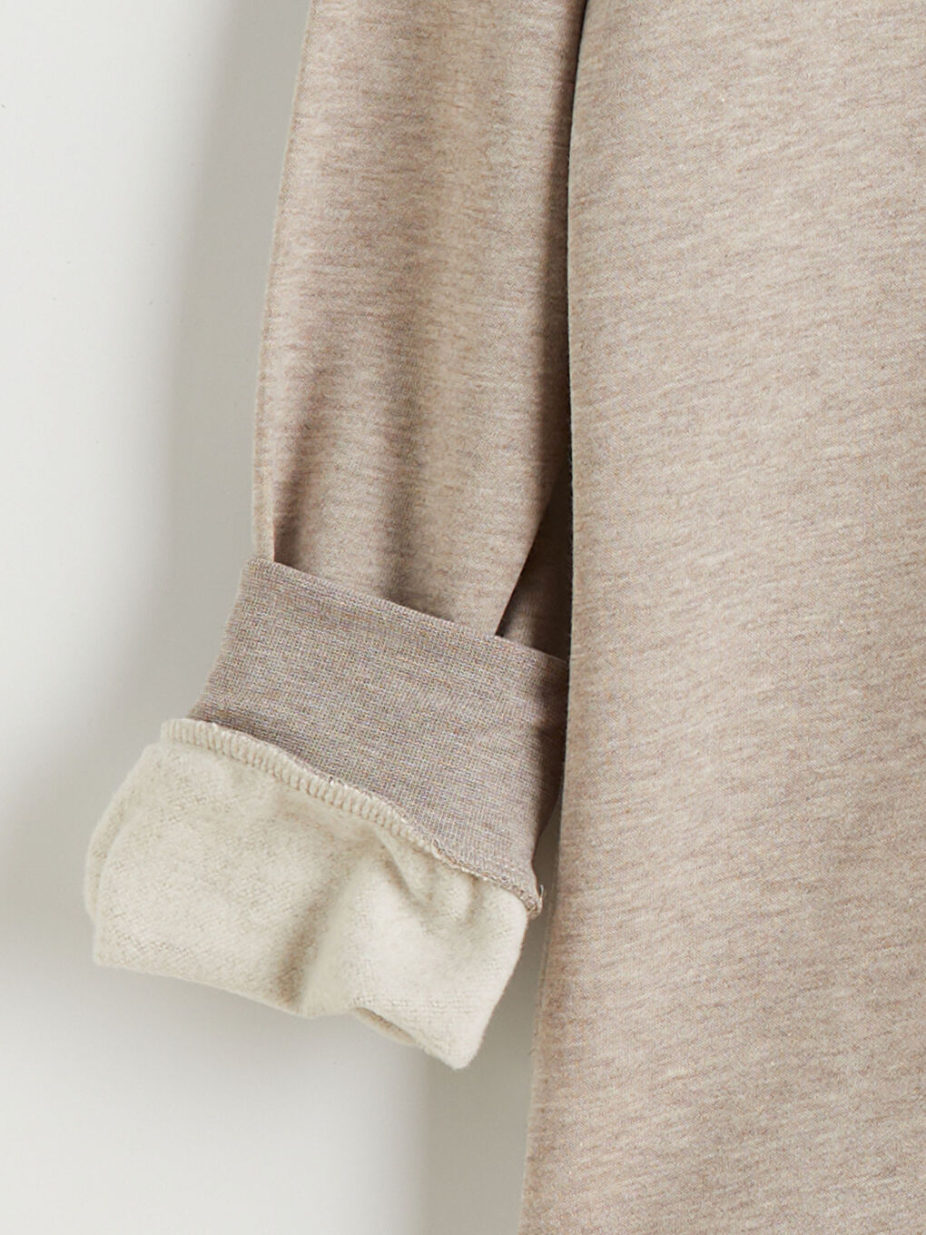 Bej Bisiklet Yaka Erkek Kalın Sweatshirt-6