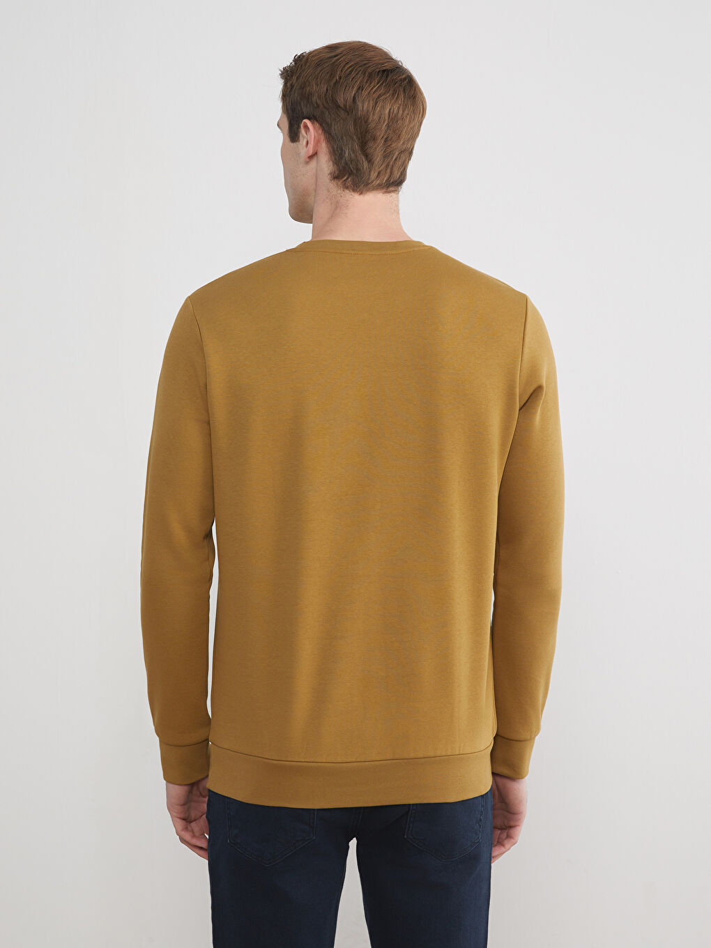 Kahverengi Bisiklet Yaka Erkek Kalın Sweatshirt-2