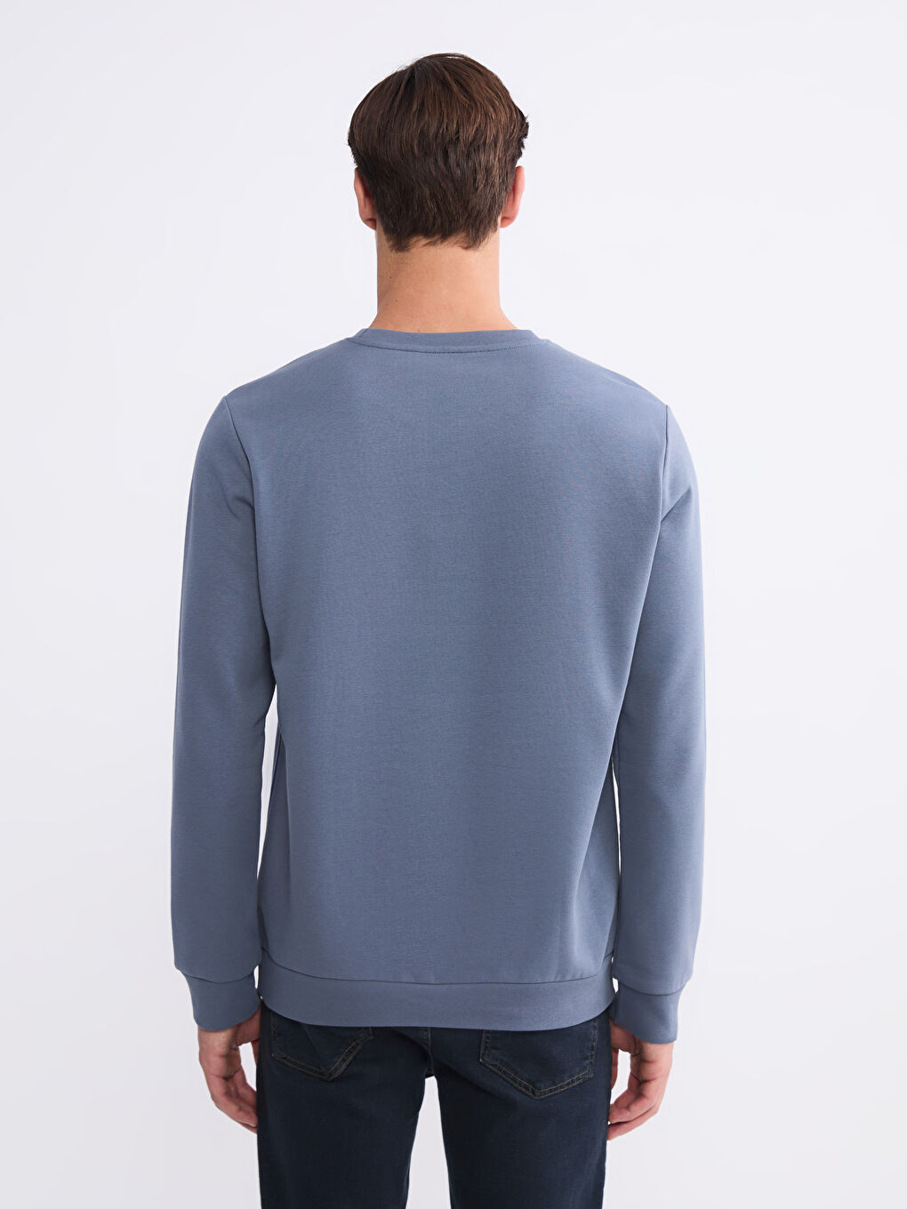 İndigo Bisiklet Yaka Erkek Kalın Sweatshirt-3