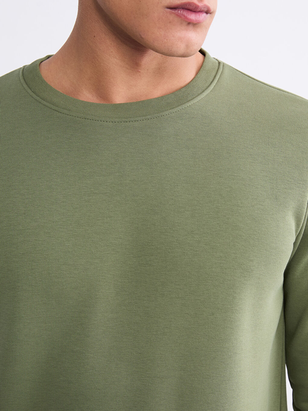 Haki Bisiklet Yaka Erkek Kalın Sweatshirt-2