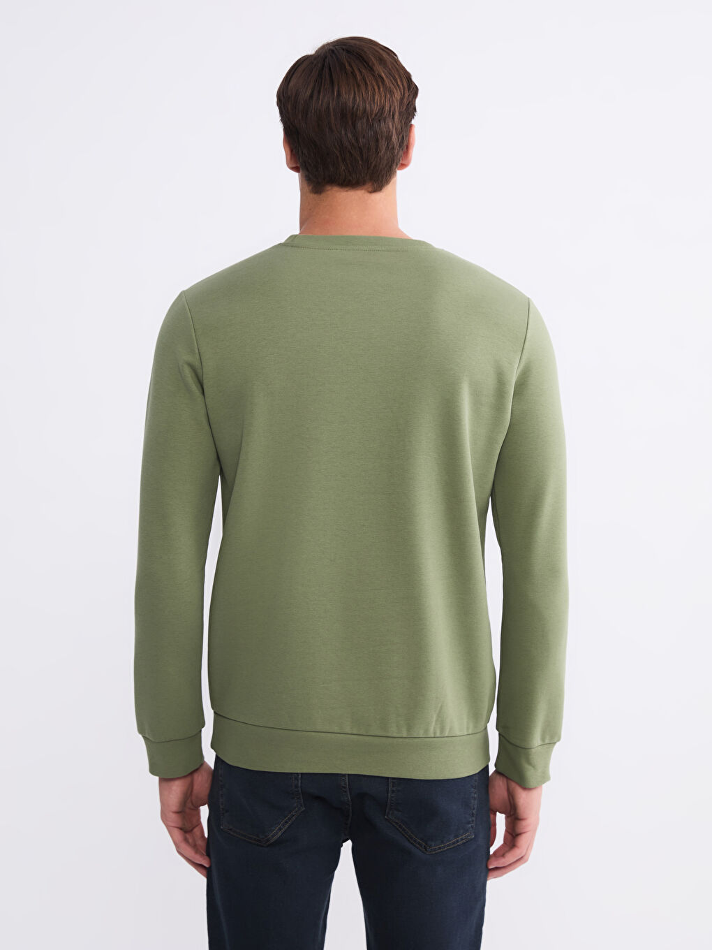 Haki Bisiklet Yaka Erkek Kalın Sweatshirt-3