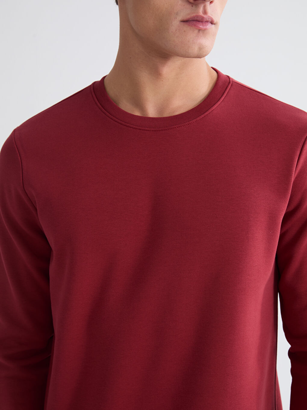 Bordo Bisiklet Yaka Erkek Kalın Sweatshirt-2