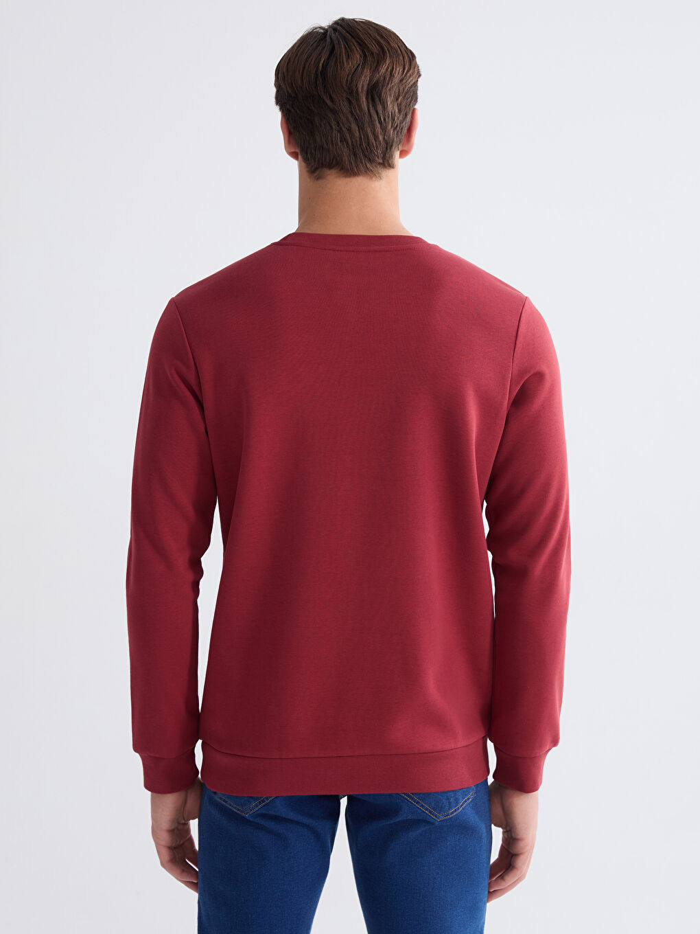 Bordo Bisiklet Yaka Erkek Kalın Sweatshirt-3
