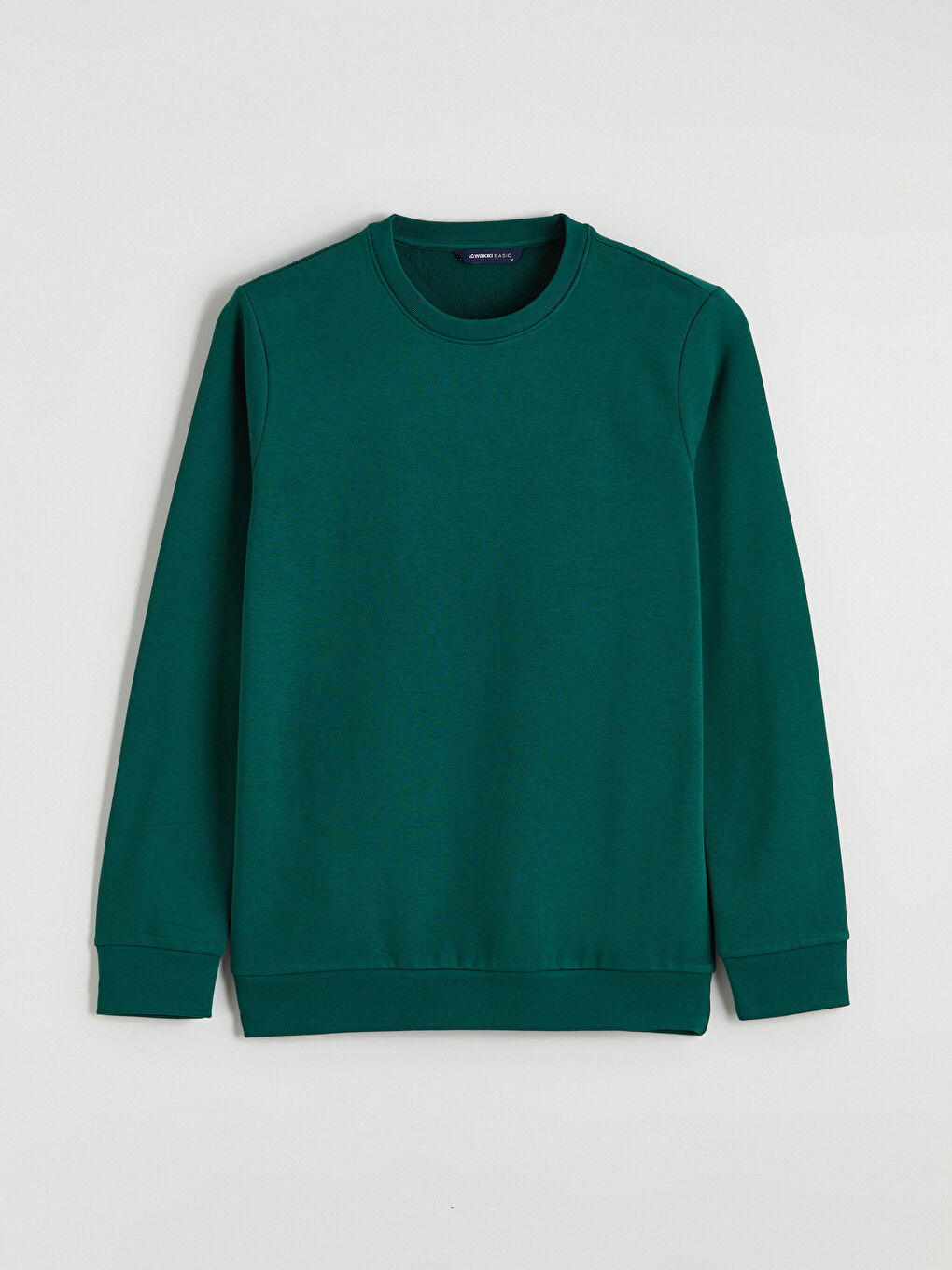 Yeşil Bisiklet Yaka Erkek Kalın Sweatshirt-4