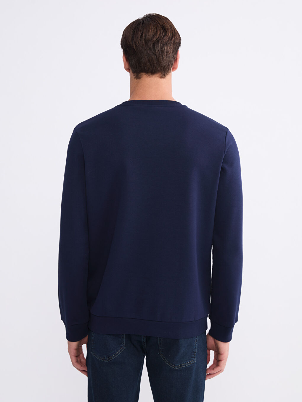 Lacivert Bisiklet Yaka Erkek Kalın Sweatshirt-3