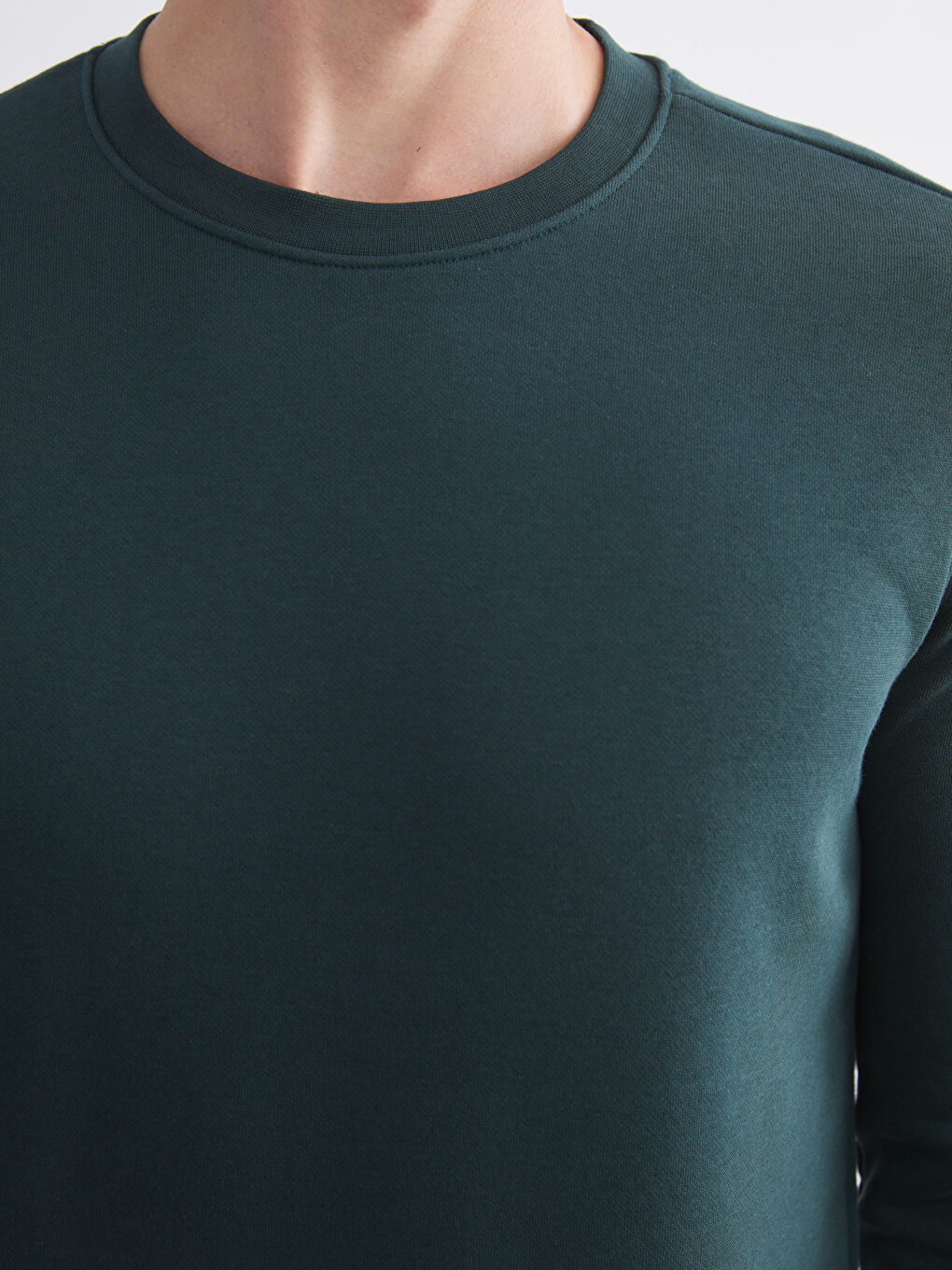 Yeşil Bisiklet Yaka Erkek Kalın Sweatshirt-2