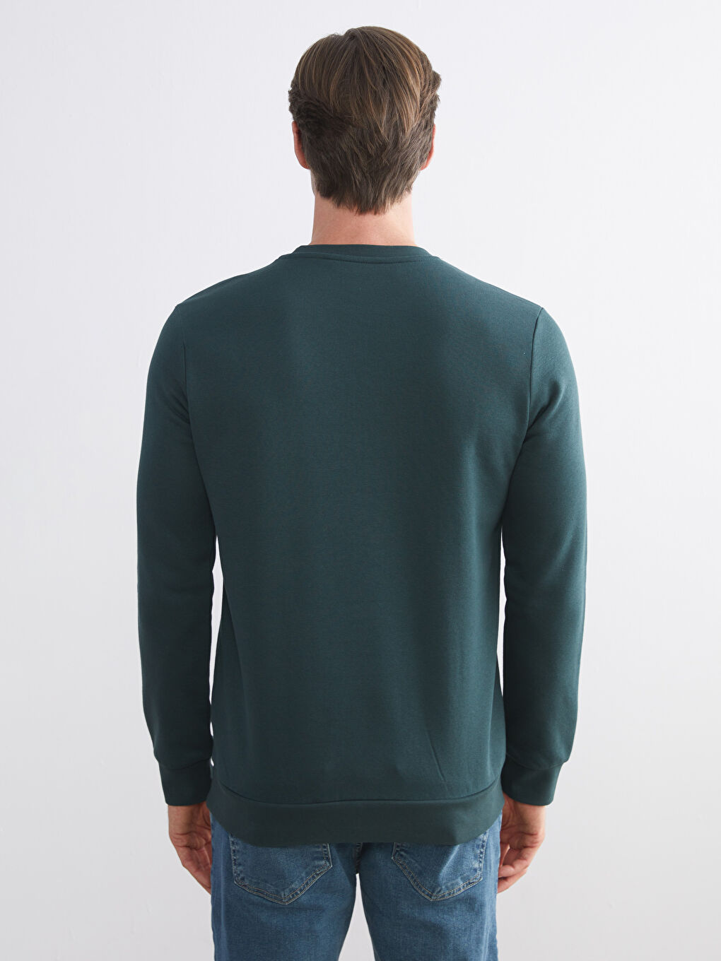 Yeşil Bisiklet Yaka Erkek Kalın Sweatshirt-3