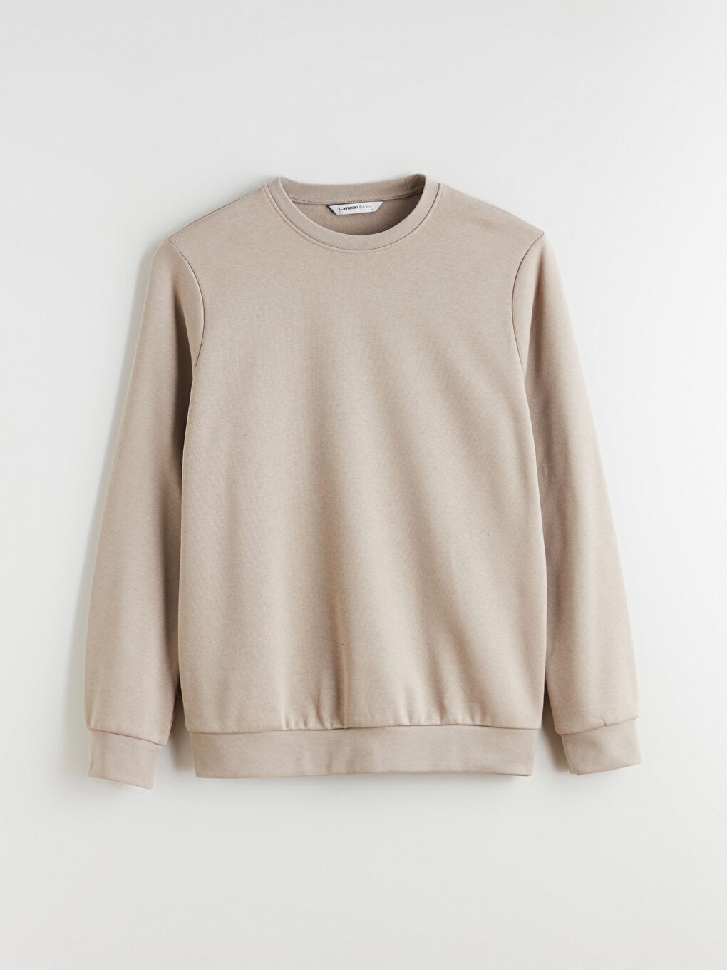 Bej Bisiklet Yaka Erkek Kalın Sweatshirt-4