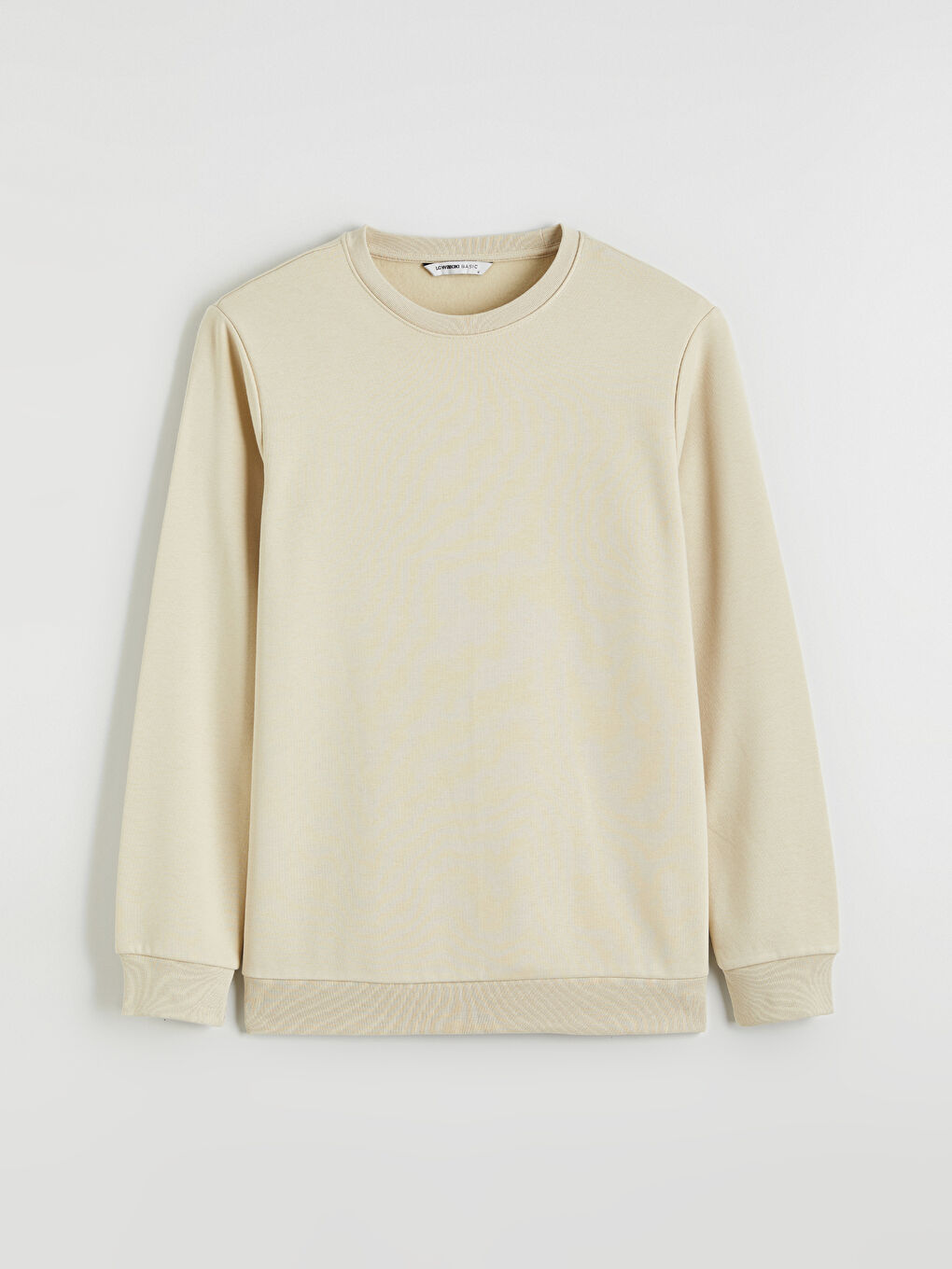 Bej Bisiklet Yaka Erkek Kalın Sweatshirt-4