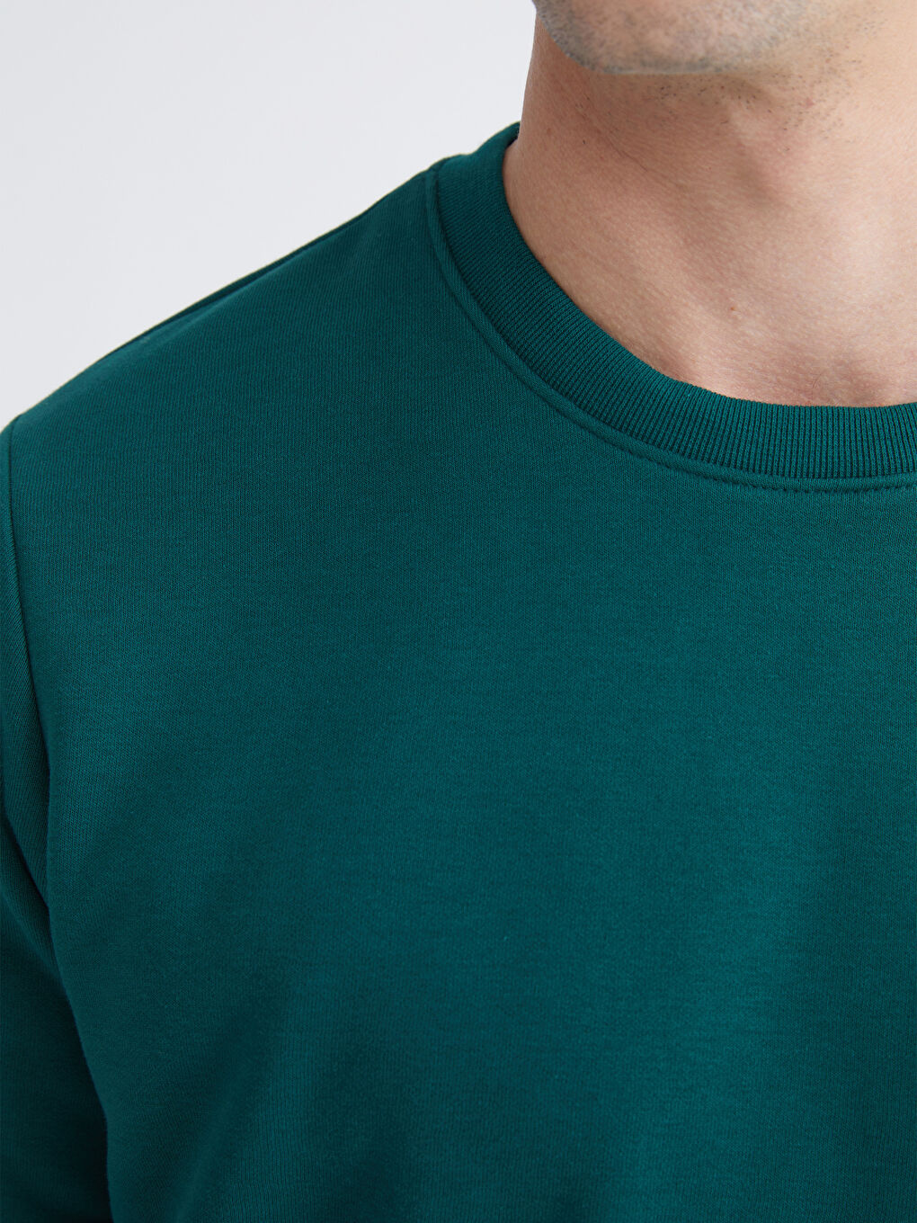 Yeşil Bisiklet Yaka Erkek Kalın Sweatshirt-2