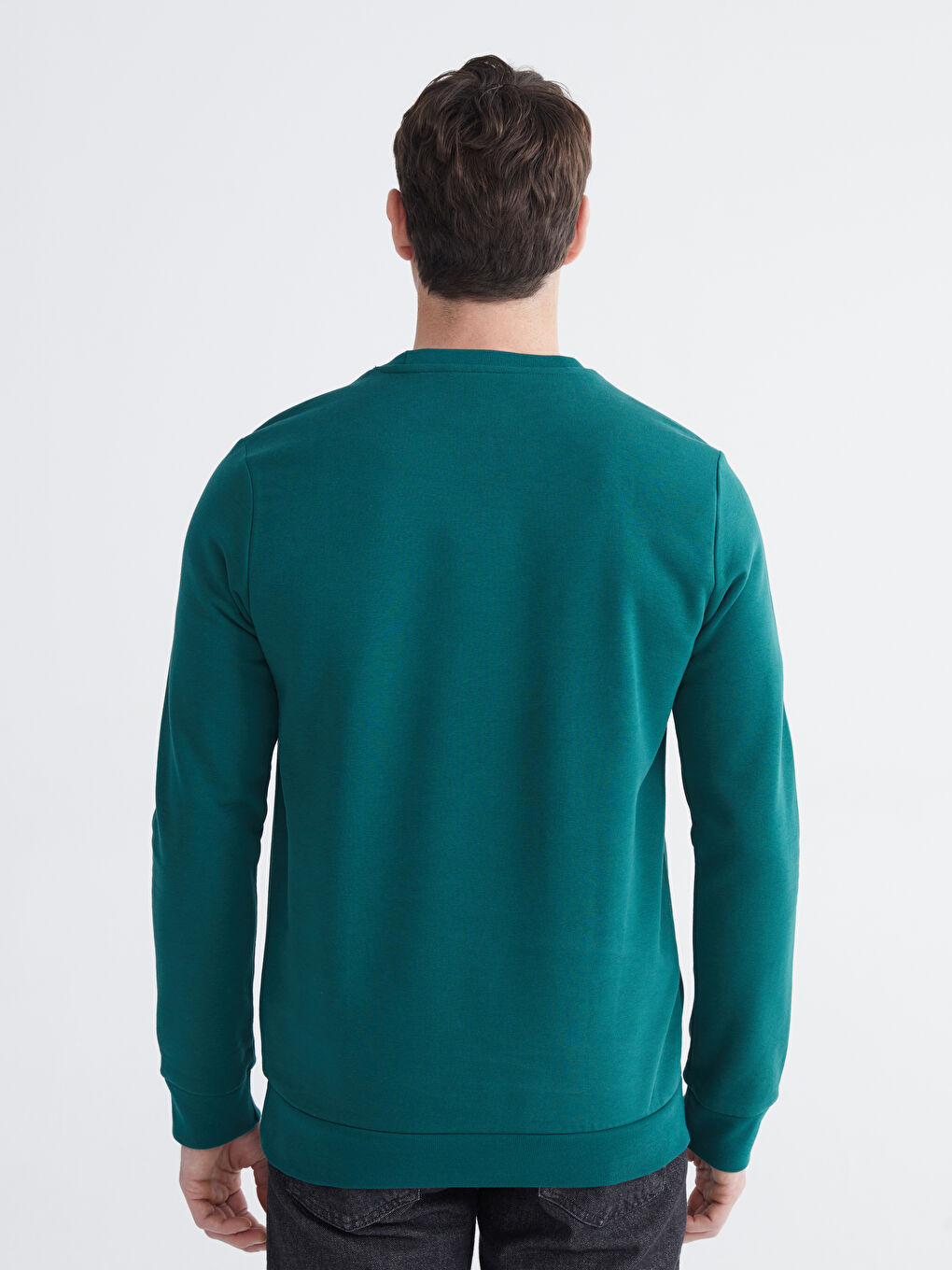 Yeşil Bisiklet Yaka Erkek Kalın Sweatshirt-3