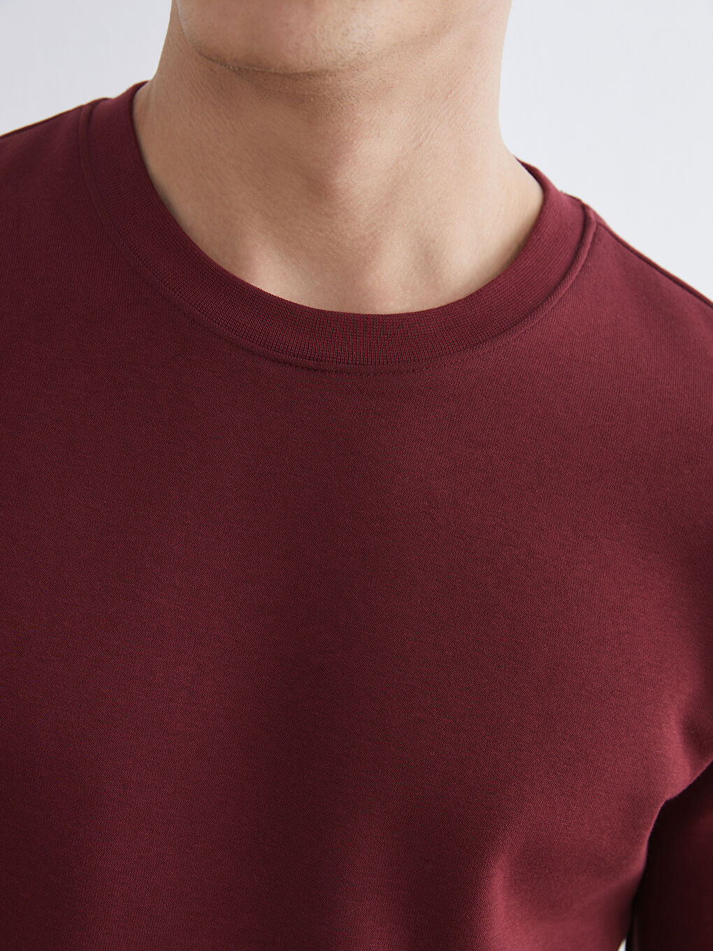 Bordo Bisiklet Yaka Erkek Kalın Sweatshirt-2