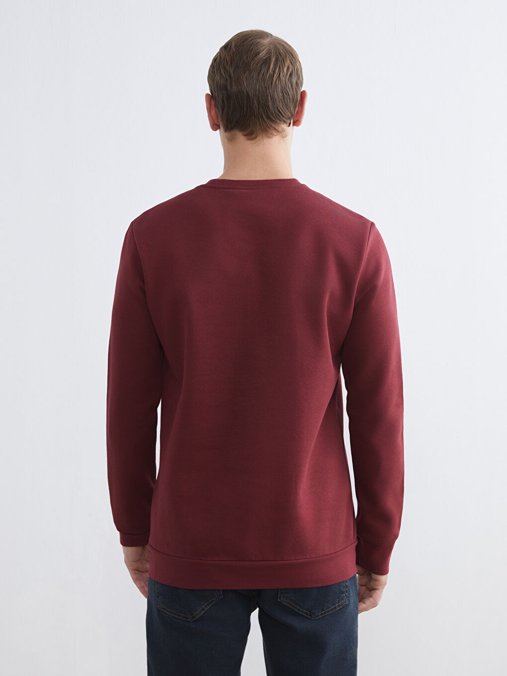 Bordo Bisiklet Yaka Erkek Kalın Sweatshirt-3