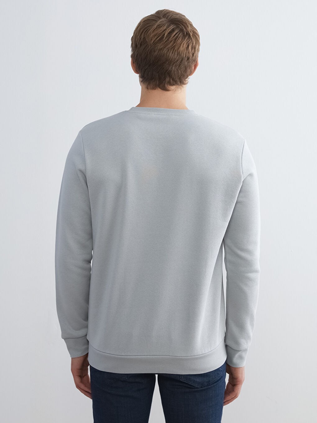 Gri Bisiklet Yaka Erkek Kalın Sweatshirt-3