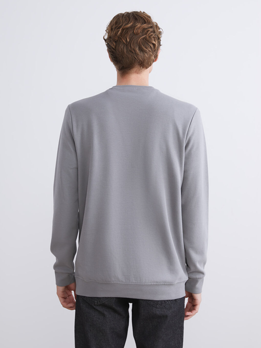 Gri Bisiklet Yaka Erkek Sweatshirt-3