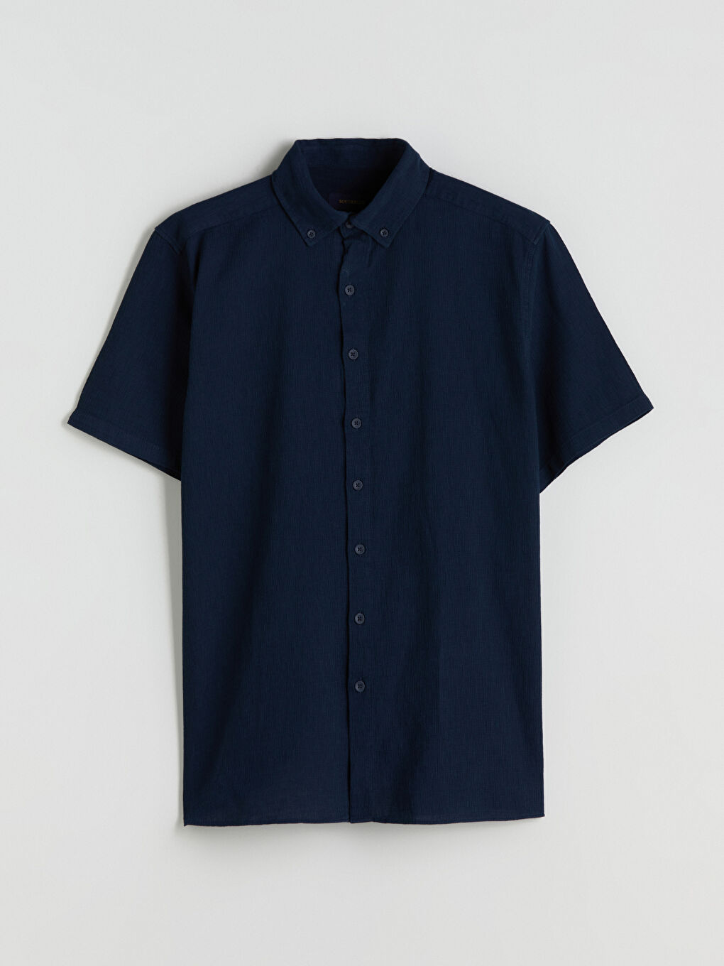 Lacivert Regular Fit Kısa Kollu Armürlü Erkek Gömlek-4