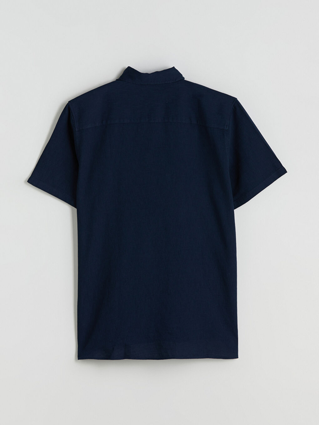 Lacivert Regular Fit Kısa Kollu Armürlü Erkek Gömlek-5