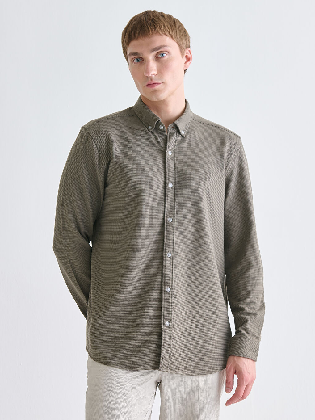 Slim Fit Long Sleeve Men's Textured Shirt-1