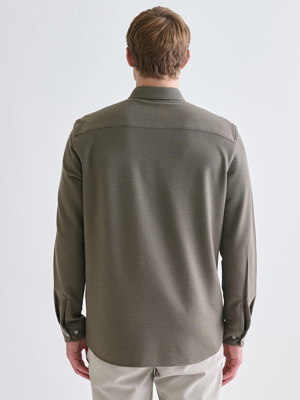 Slim Fit Long Sleeve Men's Textured Shirt-3