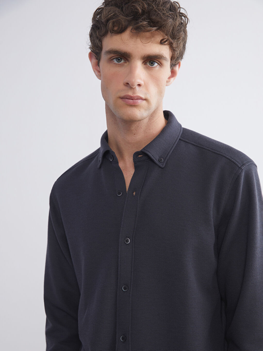 Slim Fit Long Sleeve Men's Textured Shirt-2