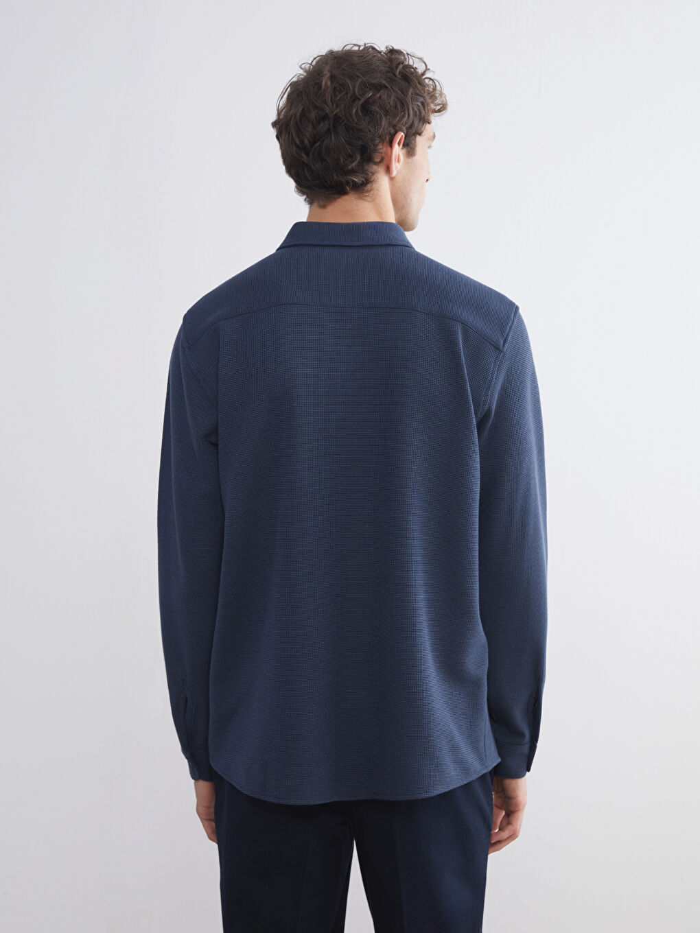 Petrol Slim Fit Uzun Kollu Erkek Dokulu Gömlek-3