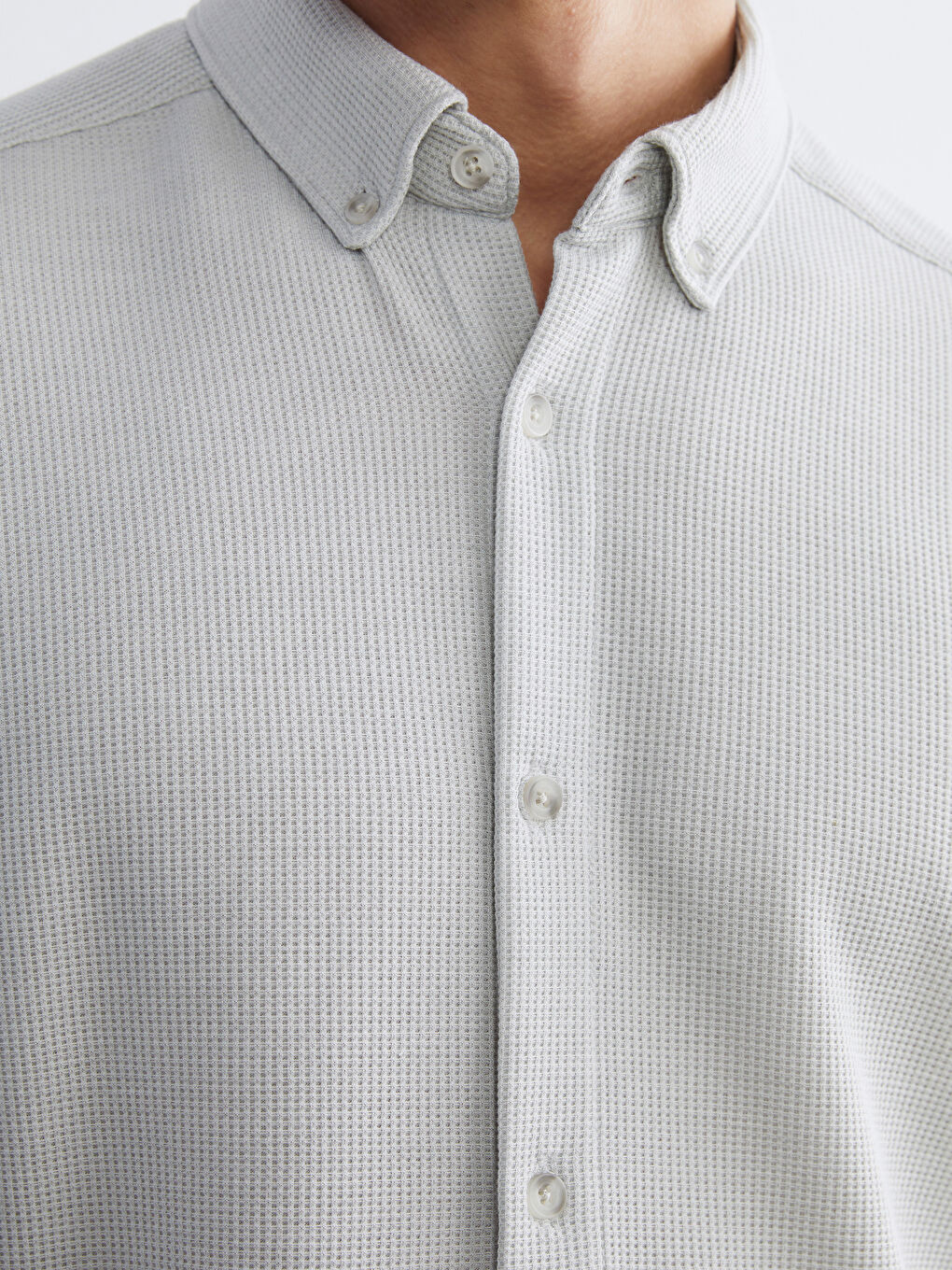 Bej Slim Fit Uzun Kollu Erkek Dokulu Gömlek-2