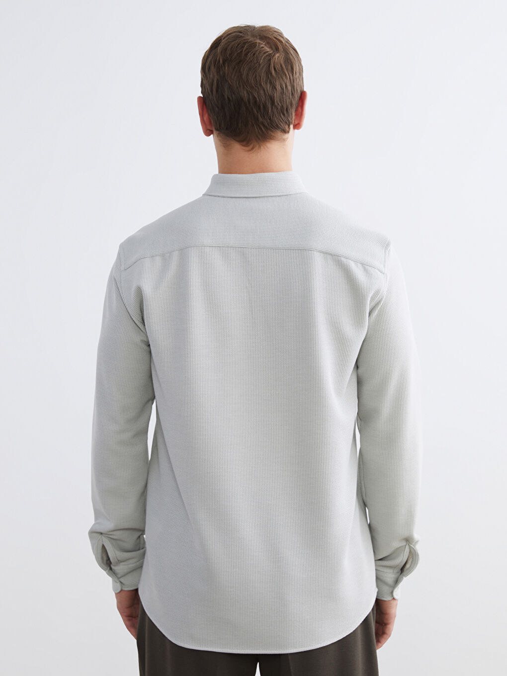 Bej Slim Fit Uzun Kollu Erkek Dokulu Gömlek-3