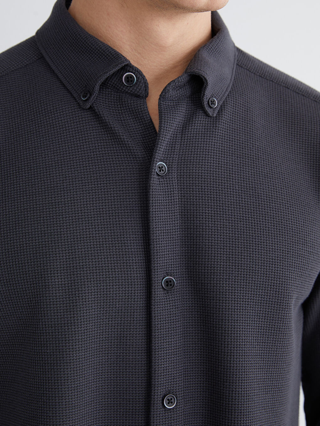 Slim Fit Long Sleeve Men's Textured Shirt-4