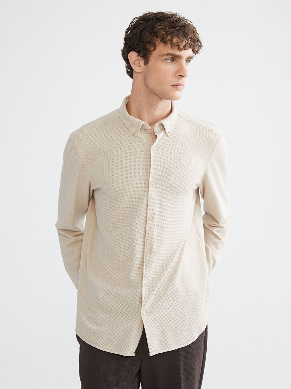 Slim Fit Long Sleeve Men's Textured Shirt