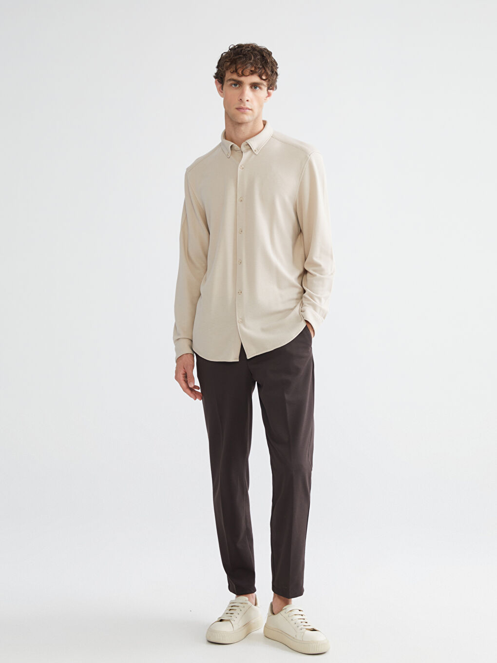 Slim Fit Long Sleeve Men's Textured Shirt-1