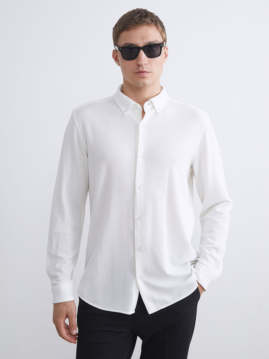 Slim Fit Long Sleeve Men's Textured Shirt-1