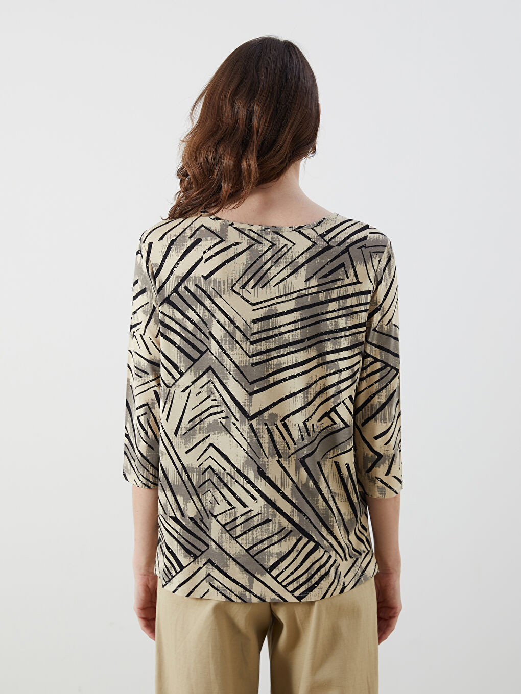 LCW Grace Crew Neck Patterned T-Shirt -W54564Z8-LQB