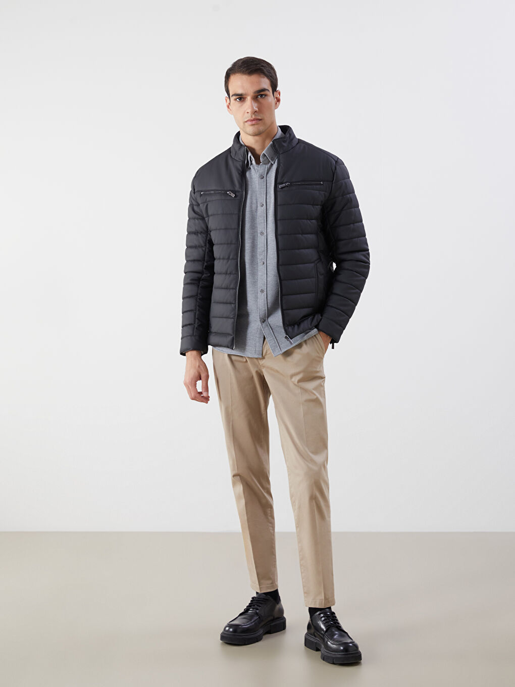 LCW Vision Slim Fit Funnel Neck Men's Faux Leather Coat -W54574Z8-CVL