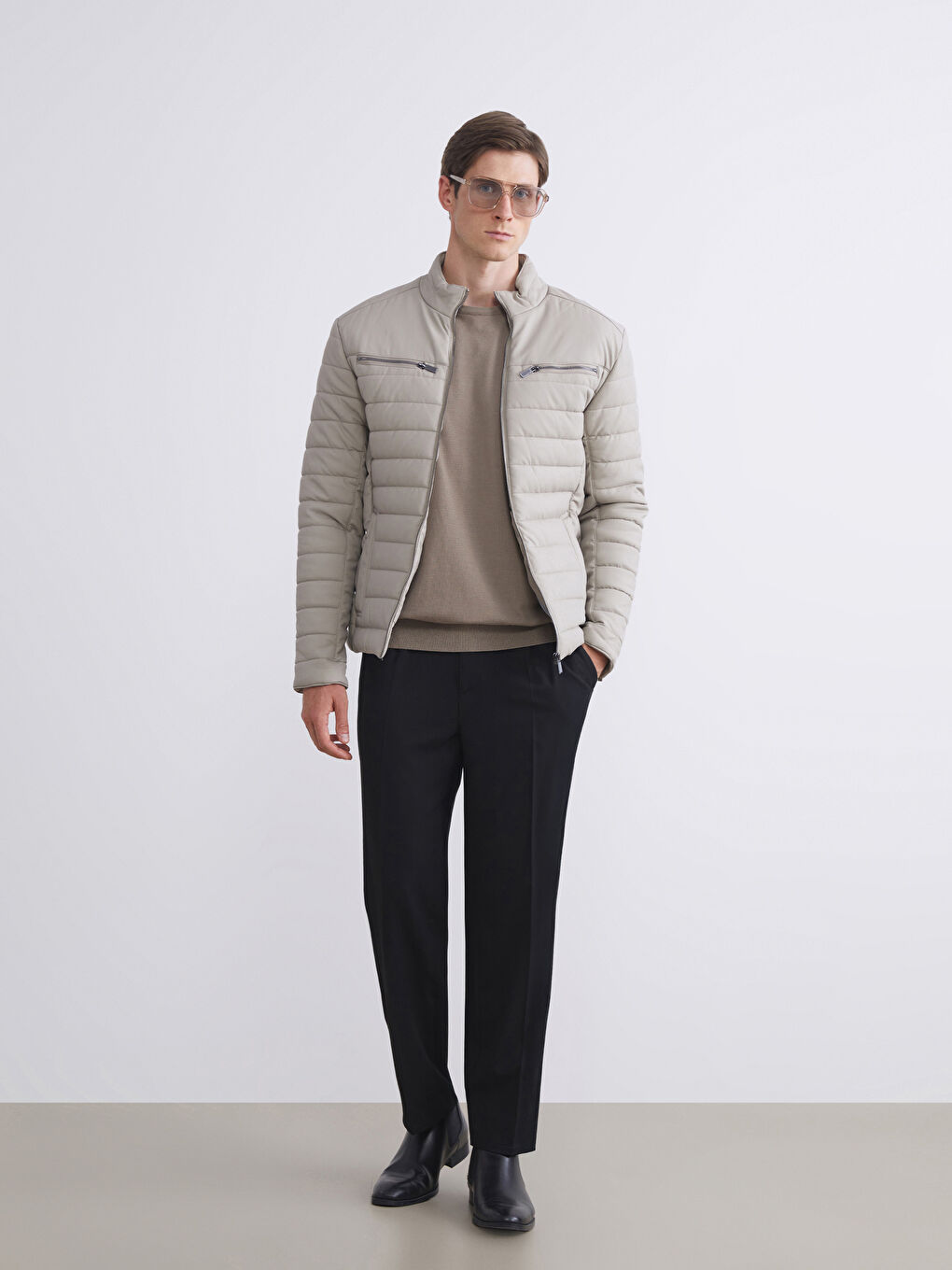 LCW Vision Slim Fit Funnel Neck Men's Faux Leather Coat -W54574Z8-R7Z