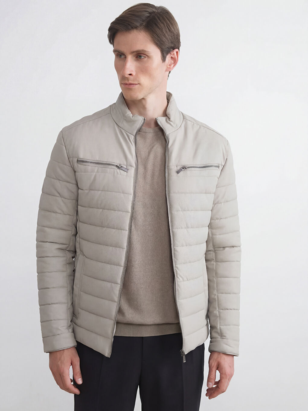 Manteau en Similicuir pour Hommes à Col Cheminée Ajusté