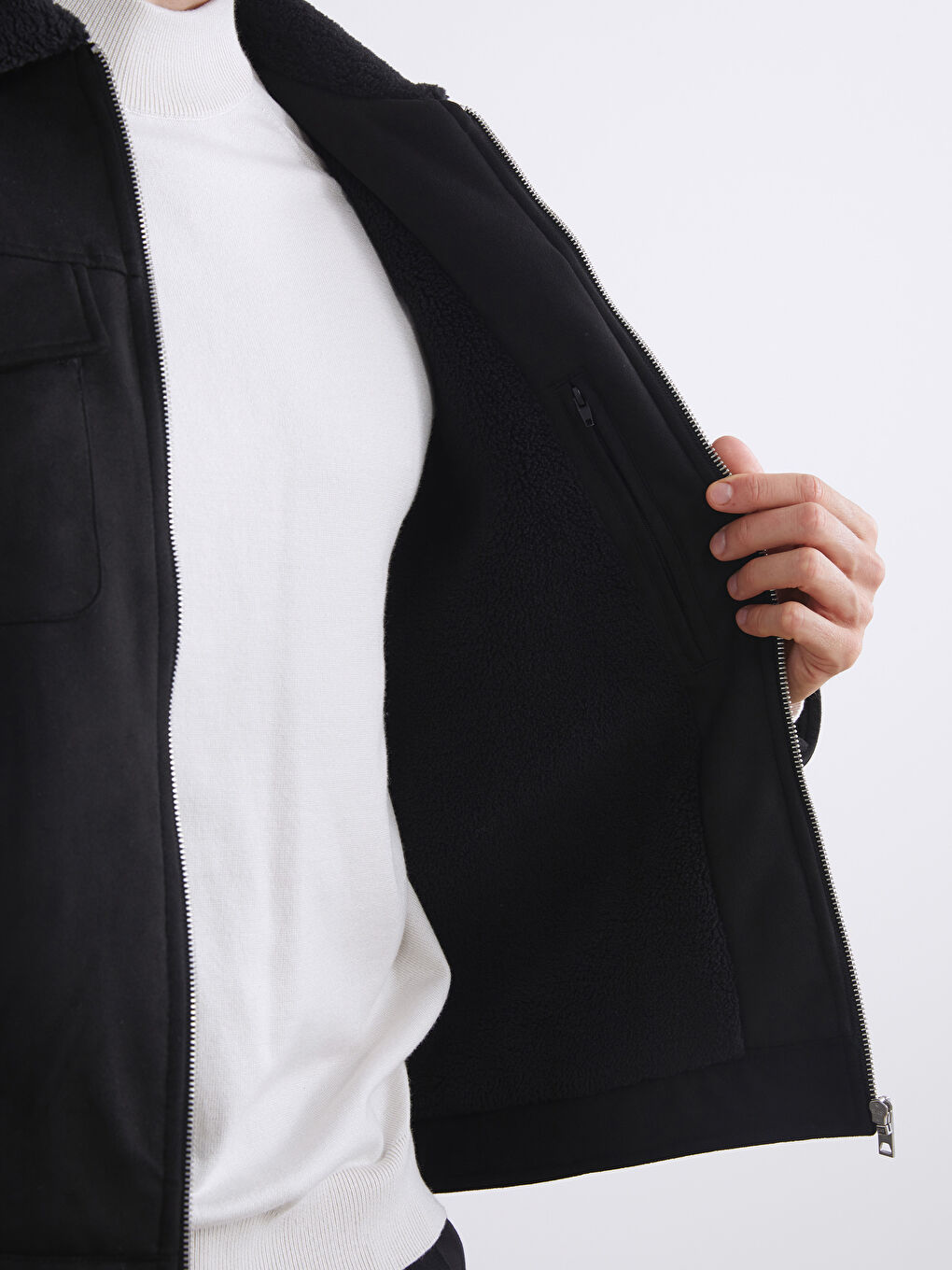 Slim Fit Collared Neck Suede Men's Coat-3