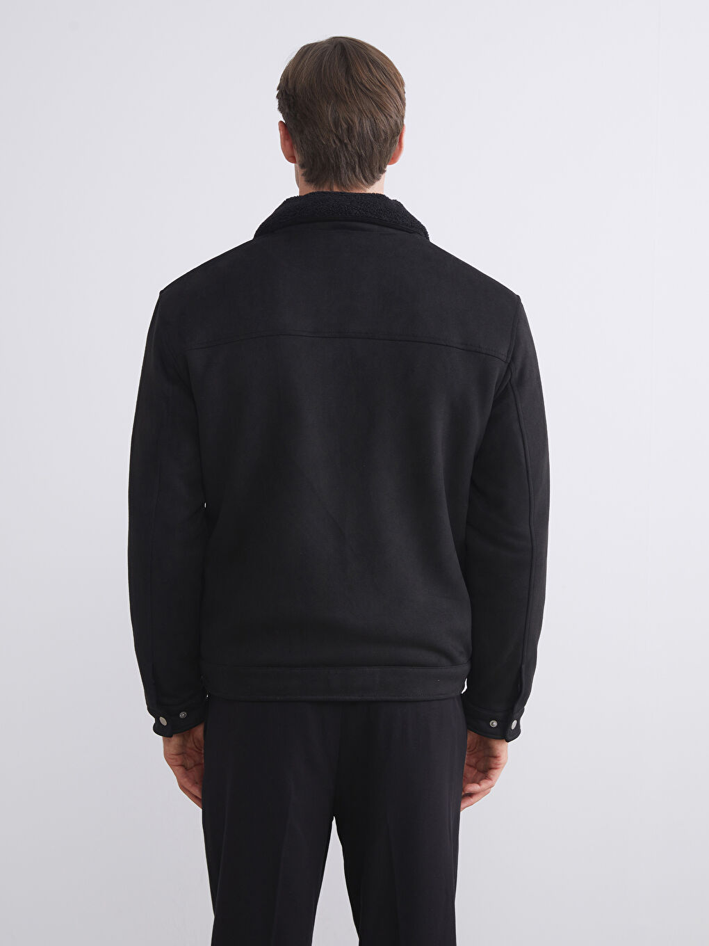 Slim Fit Collared Neck Suede Men's Coat-4