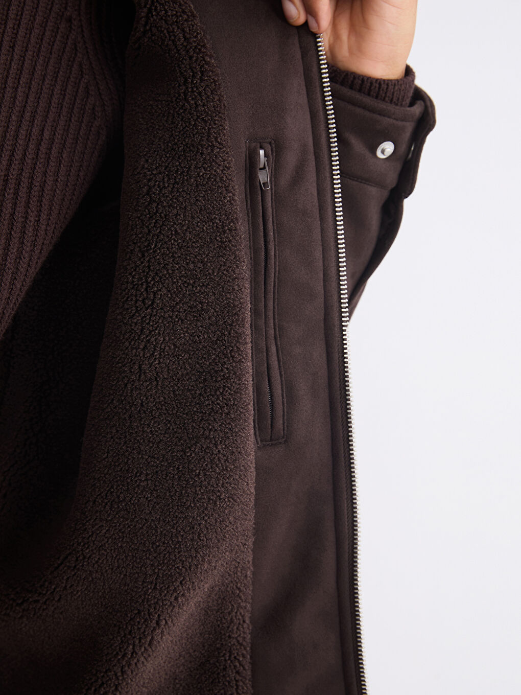 معطف رجالي سليم فيت بياقة الفرو جلد سويد-3