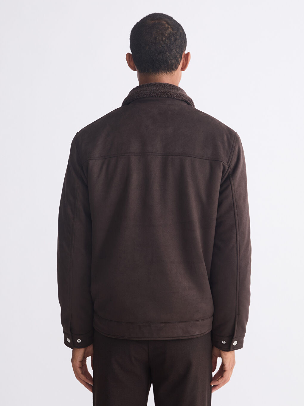 معطف رجالي سليم فيت بياقة الفرو جلد سويد-4