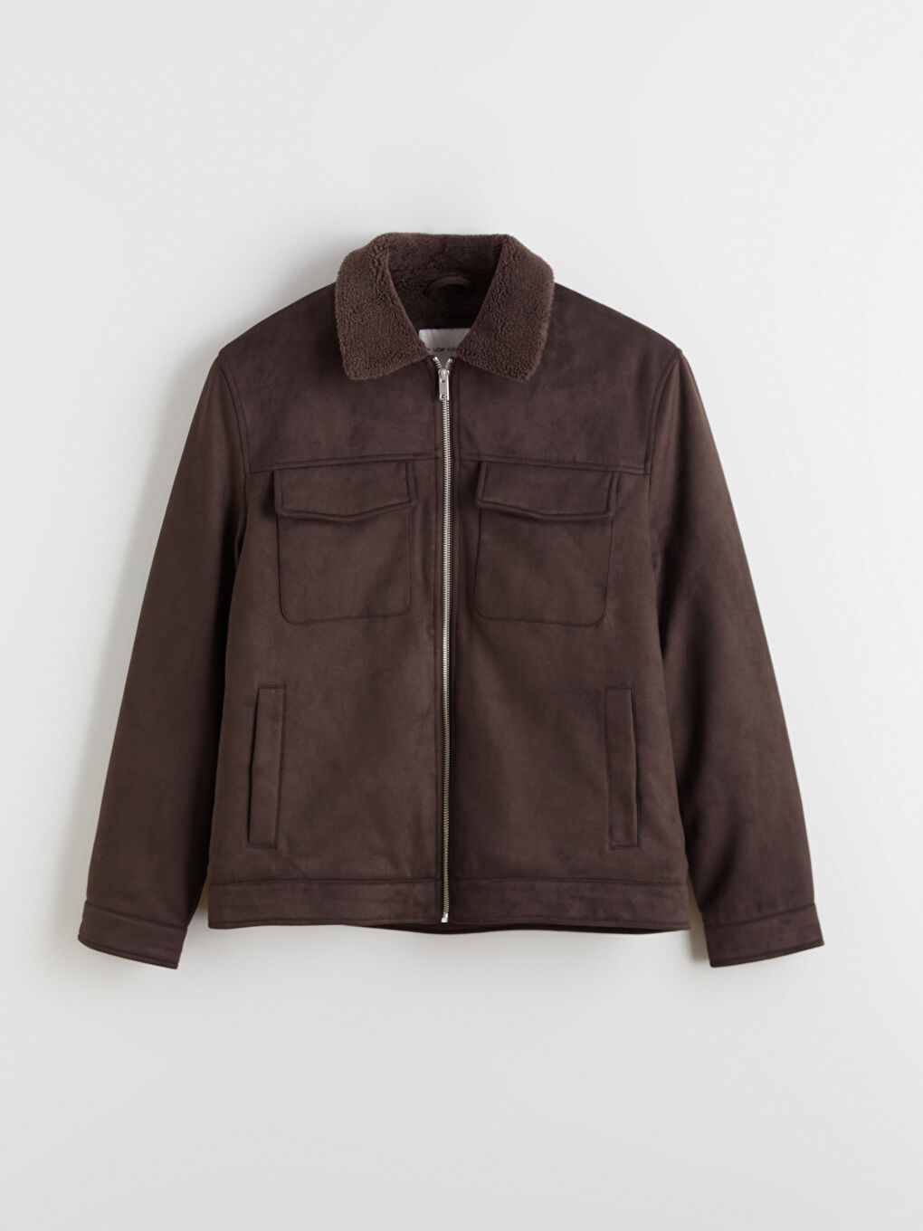 معطف رجالي سليم فيت بياقة الفرو جلد سويد-5