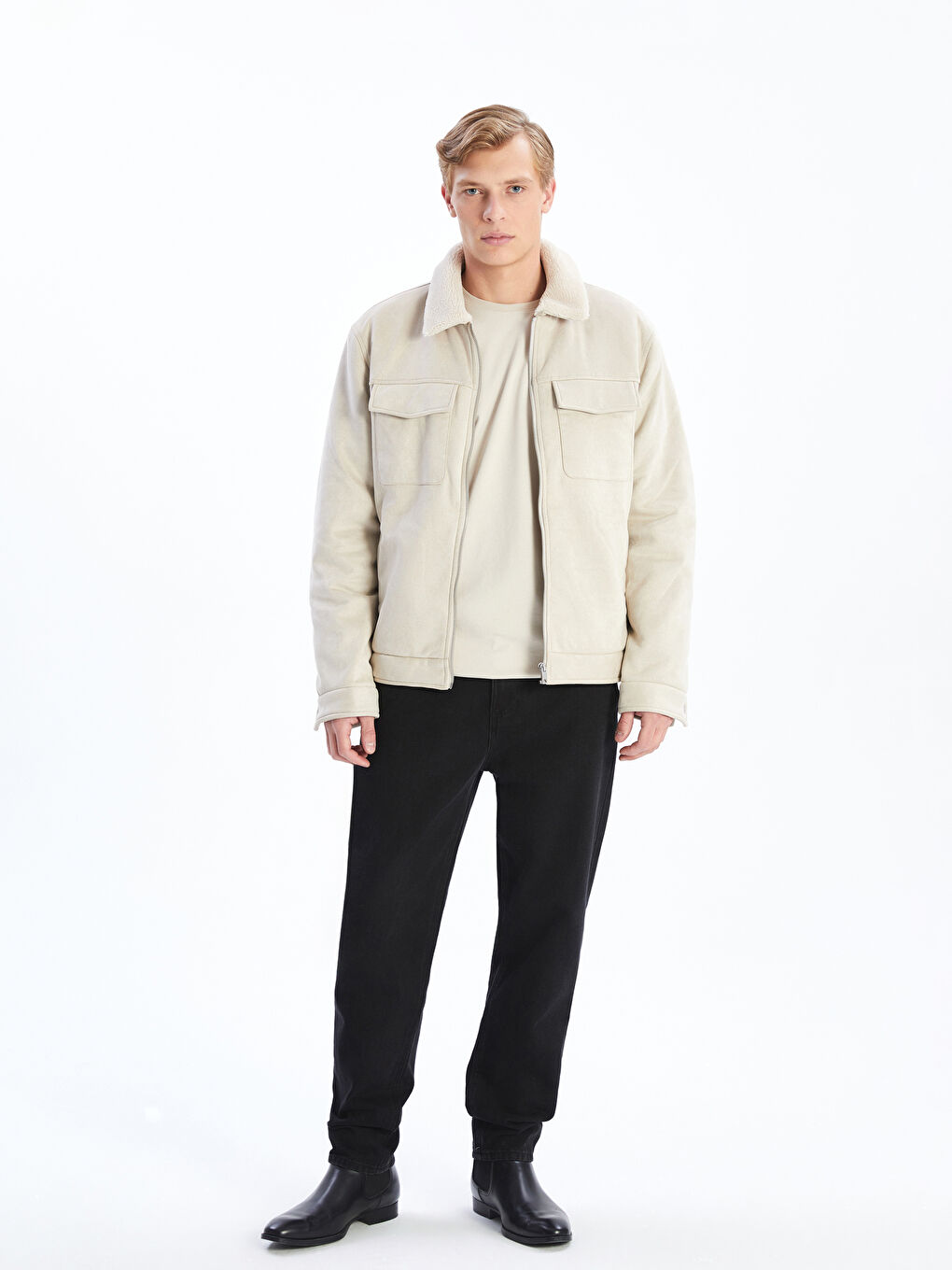 LCW Vision Slim Fit Collared Neck Suede Men's Coat -W54575Z8-R9J