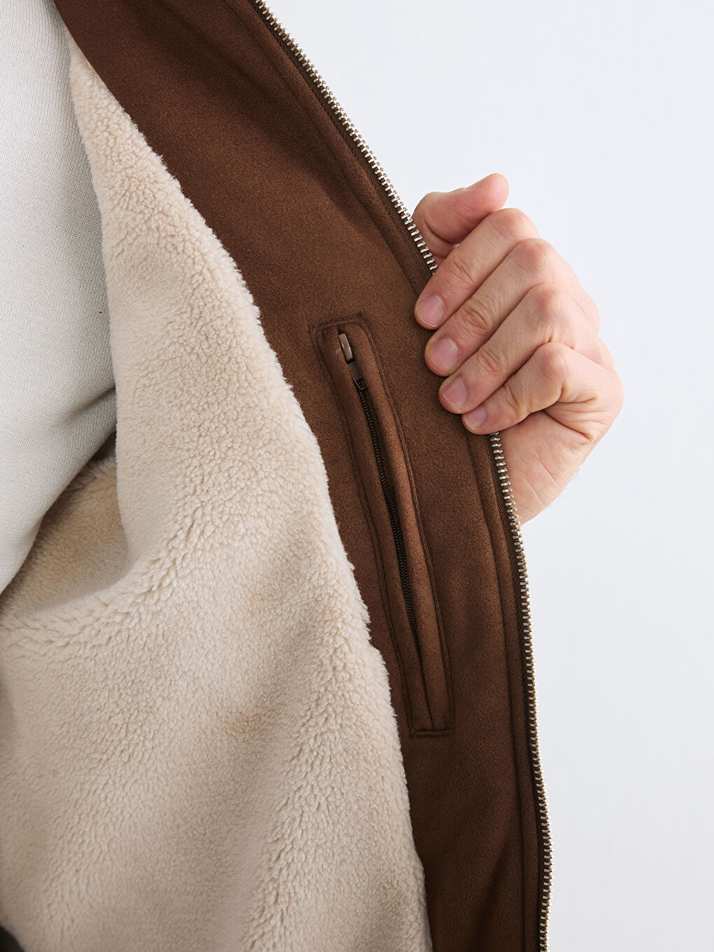 Kahverengi Slim Fit Kürk Yaka Süet Erkek Mont-6