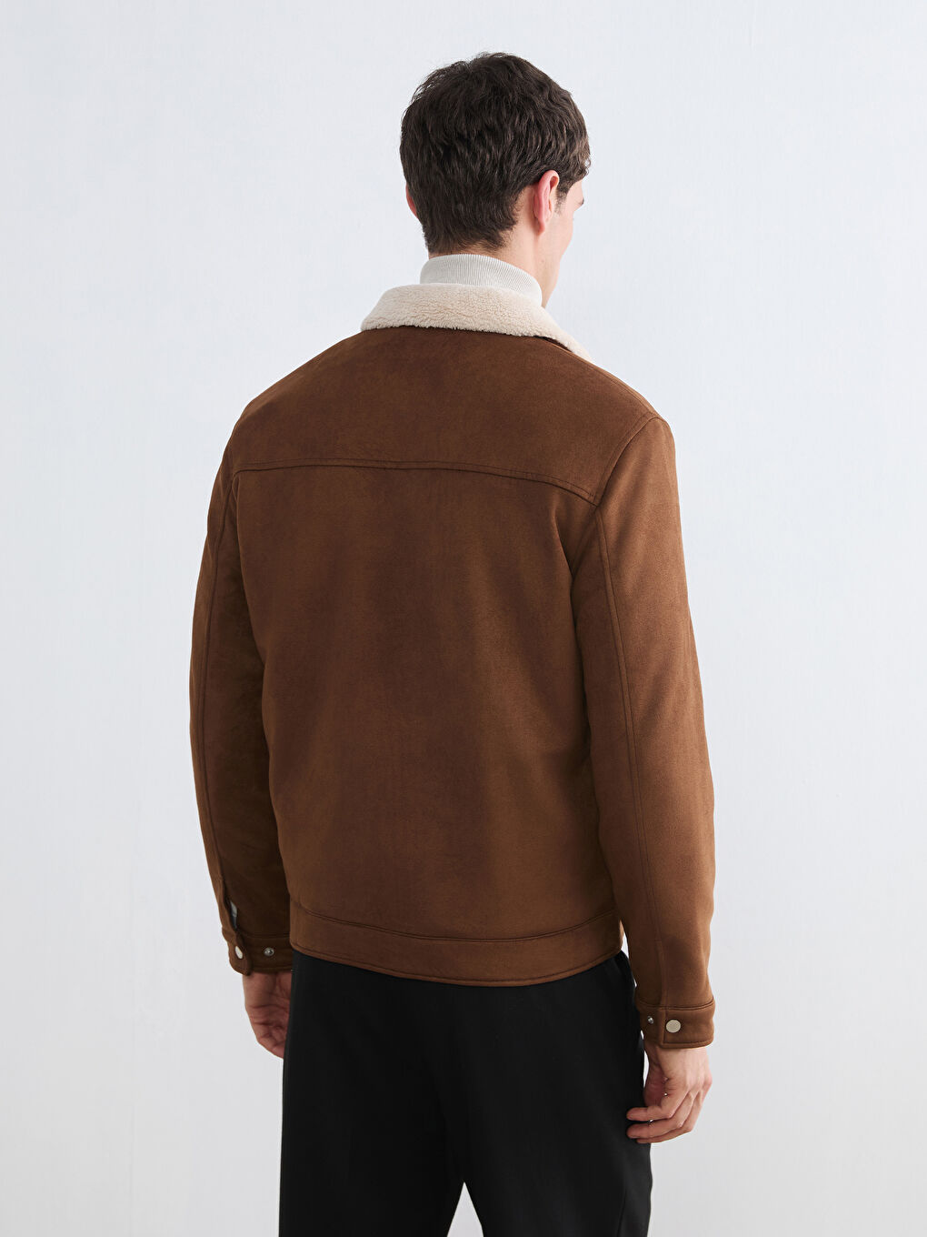 Kahverengi Slim Fit Kürk Yaka Süet Erkek Mont-8