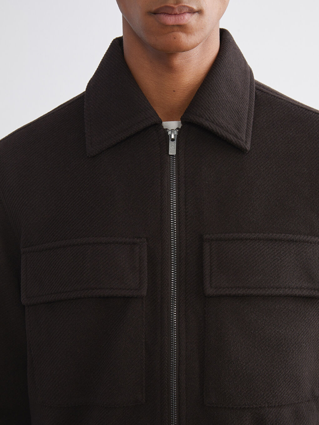 Kahverengi Standart Kalıp Gömlek Yaka Erkek Kaşe Mont-2