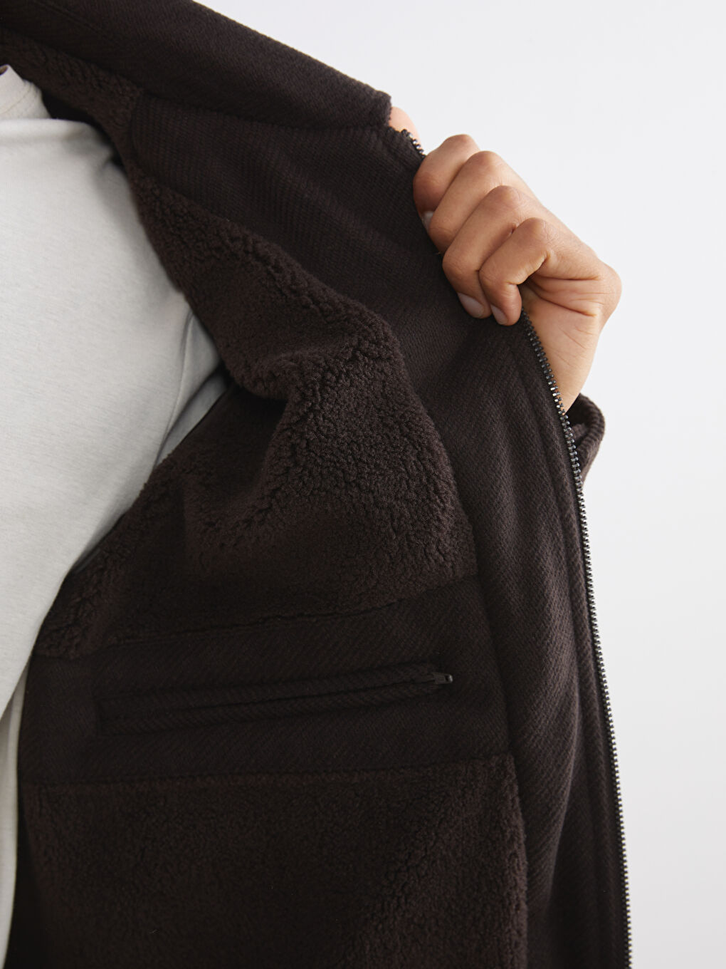 Kahverengi Standart Kalıp Gömlek Yaka Erkek Kaşe Mont-3