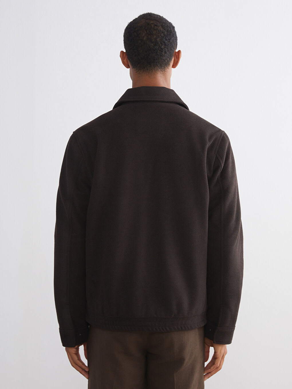 Kahverengi Standart Kalıp Gömlek Yaka Erkek Kaşe Mont-4