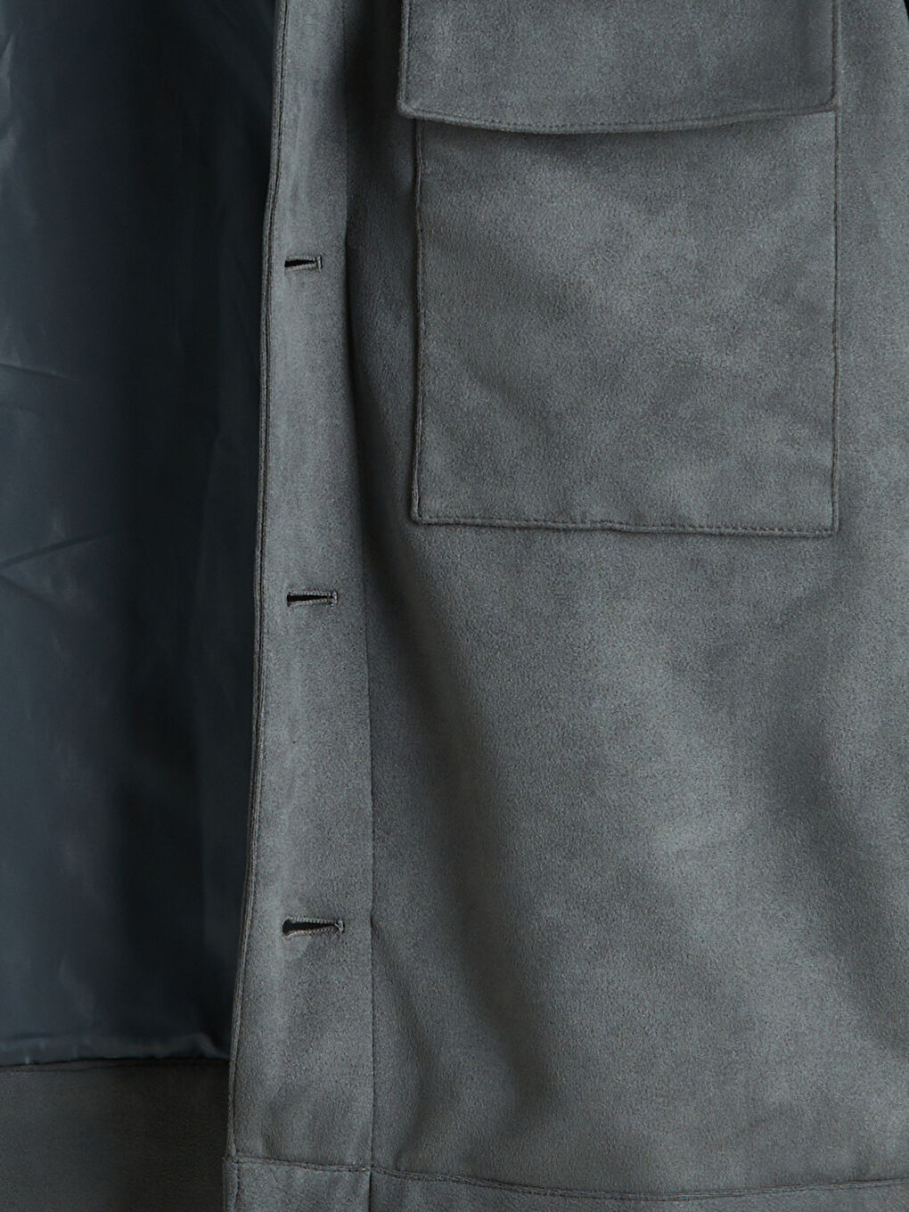 Standard Fit Collared Neck Suede Men's Coat-3