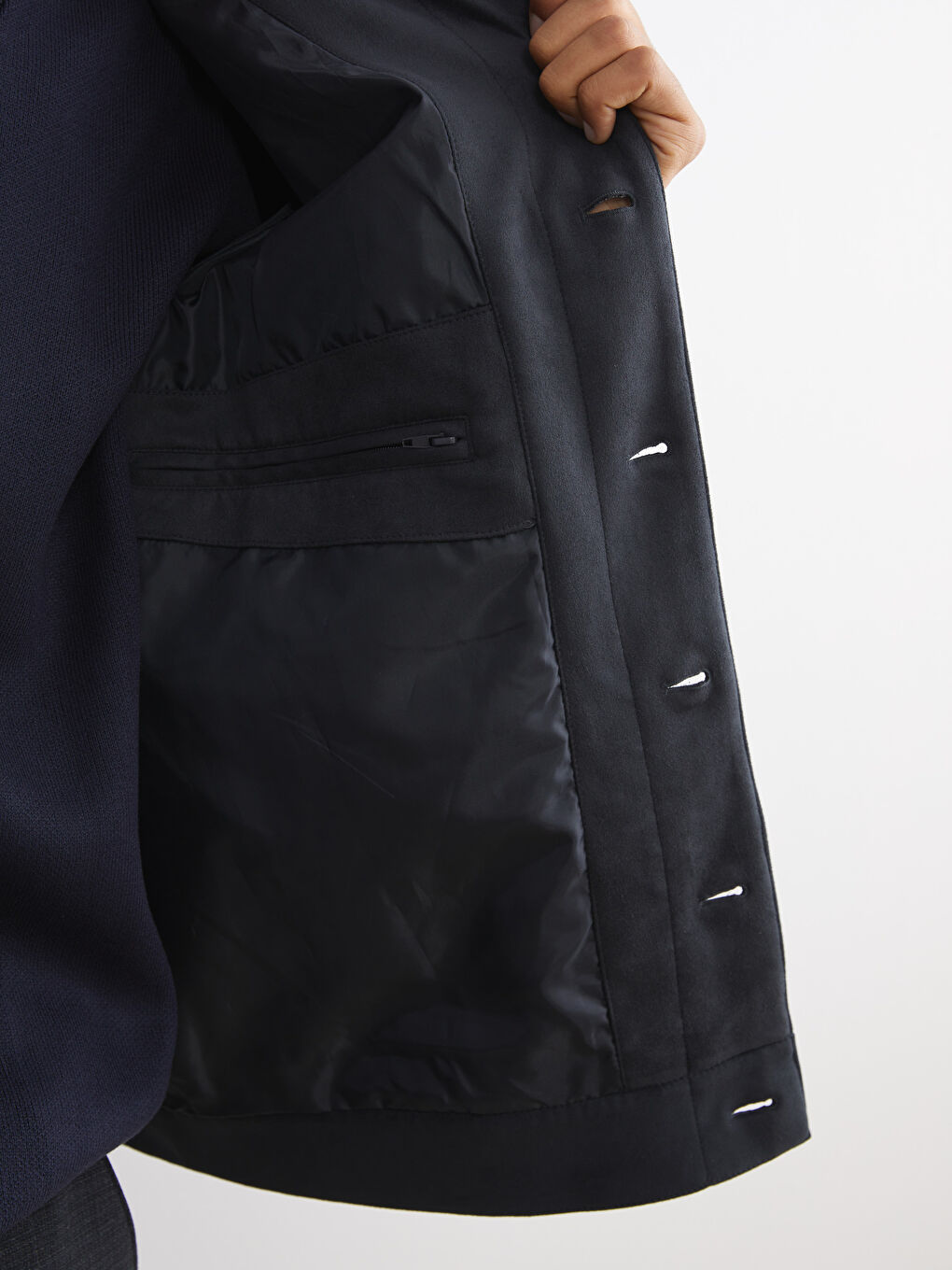 معطف رجال بياقة بلي كول بقماش جلد سويد عادي-3