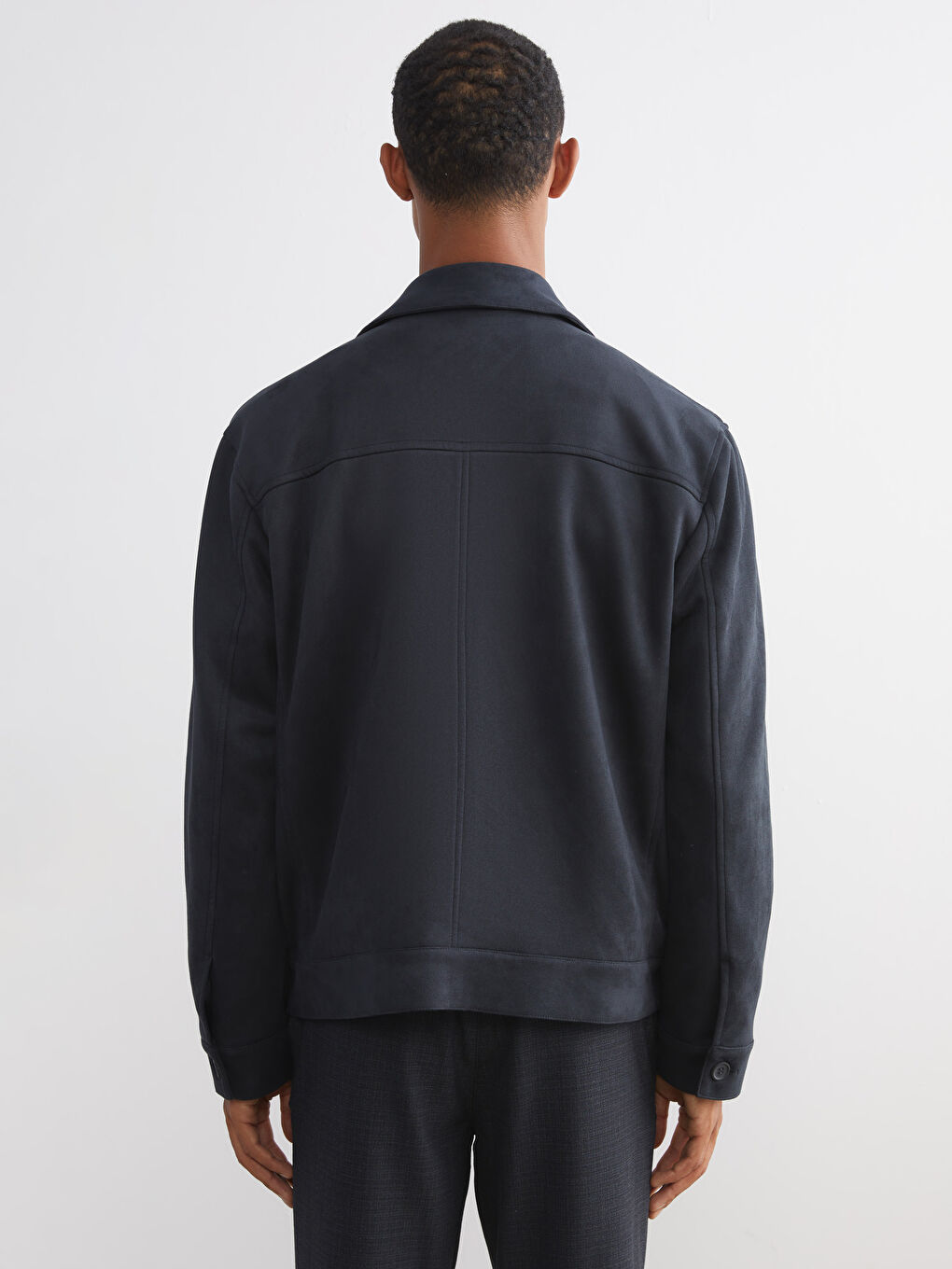 معطف رجال بياقة بلي كول بقماش جلد سويد عادي-4