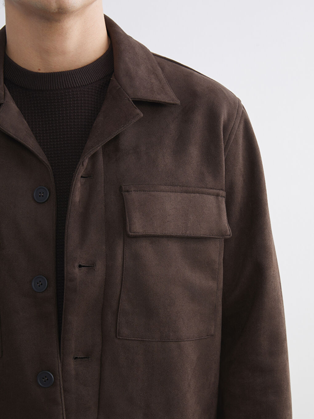 معطف رجال بياقة بلي كول بقماش جلد سويد عادي-2